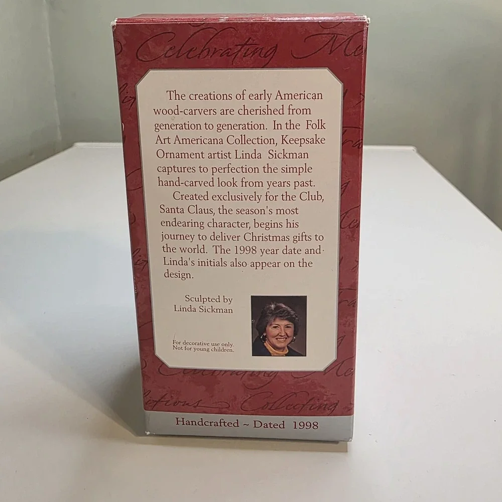 Vintage Hallmark 1998 Santa Ornament Folk Art Americana Club Boxed Christmas Dec